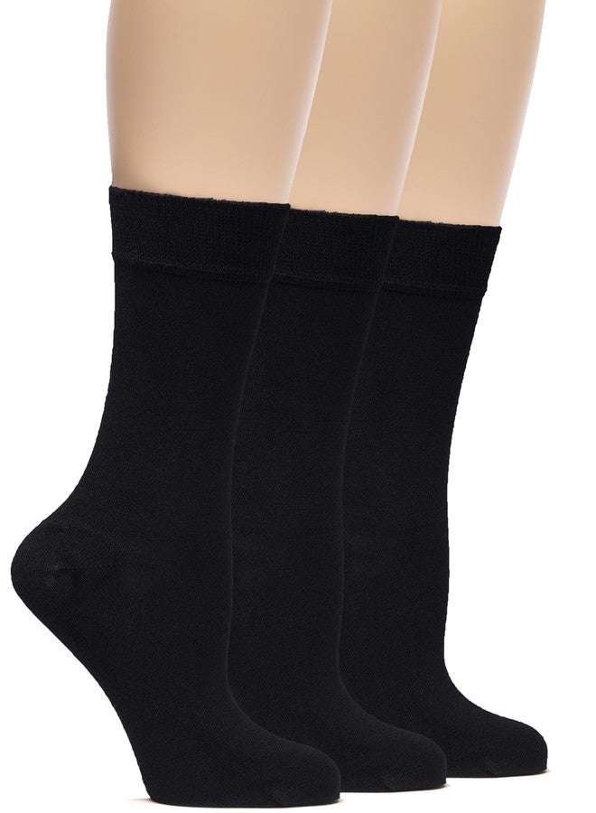 Hugh Ugoli Womens Rayon derived from Bamboo Dress Socks, Crew Soft Thin Calf Socks for Business, Trouser & Casual, Black, 3 Pairs, Shoe Size: 9-12 - Image 1